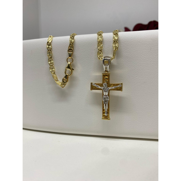 Collana in oro 750 millesimi con croce bicolore.