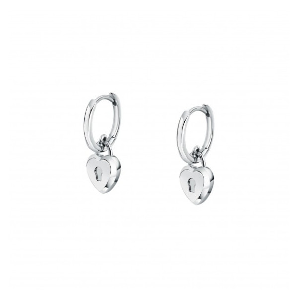 Orecchini Donna Karl Lagerfeld Charms KLAYD23 – Cerchi in Acciaio Rodiato con Cuore Pendente