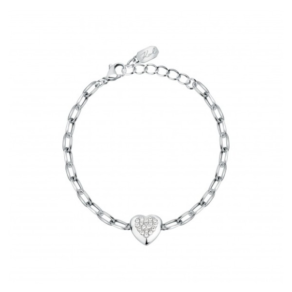Bracciale Karl Lagerfeld Charms KLAYD15 – Acciaio Rodiato con Charm a Cuore e Cristalli Bianchi