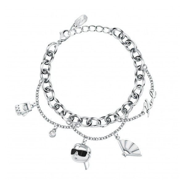Bracciale Karl Lagerfeld Charms KLAYD12 – Acciaio Rodiato con Charm a Cuore e Cristalli Bianchi