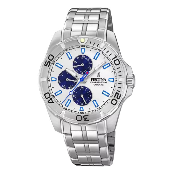 Orologio Festina Multifunction F20445/1 – Acciaio Inox con Quadrante Bianco e Dettagli Blu