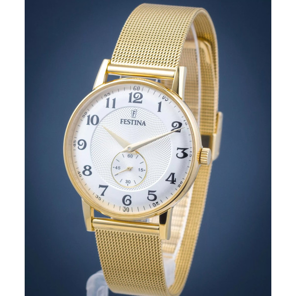 Orologio Festina F20569/1 – Solo Tempo Uomo con Quadrante Argento e Bracciale in Acciaio Dorato