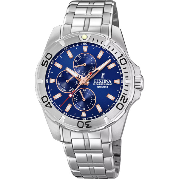 Orologio Uomo Festina Multifunction F20445/5 – Acciaio, Quadrante Azzurro, Funzioni Multiple