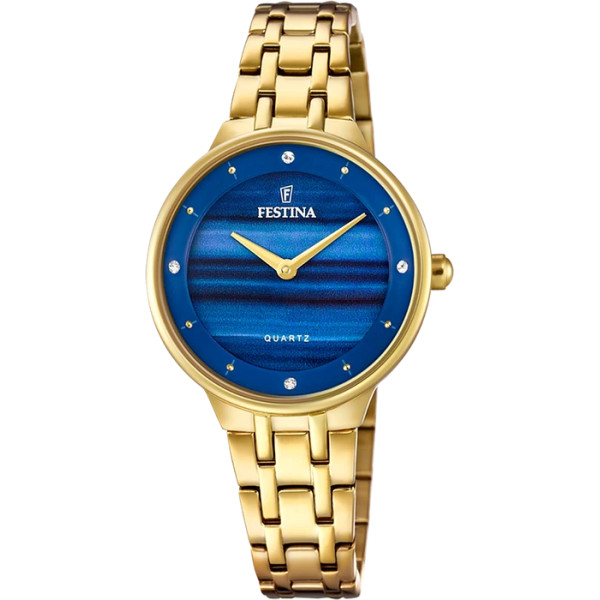 Orologio Donna Festina F20601/A Mademoiselle Acciaio Dorato con Quadrante Blu e Cristalli