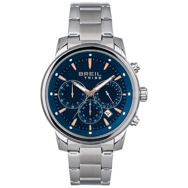 Breil CALIBER EW0645 – Cronografo Uomo in Acciaio con Quadrante Blu e Dettagli Rose Gold
