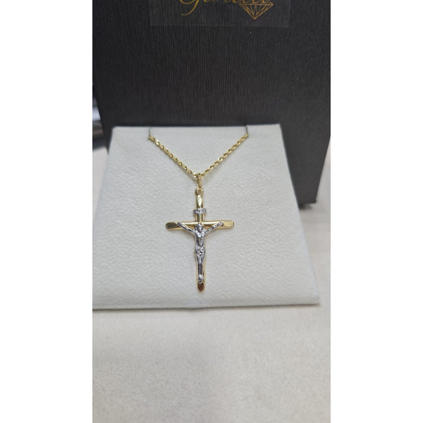 Collana Fune con Croce in Oro Giallo 750 millesimi