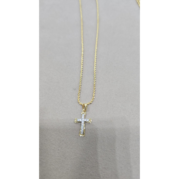 Collana  Oro 750 con Croce Donna Swarovski e Catenina 45 cm