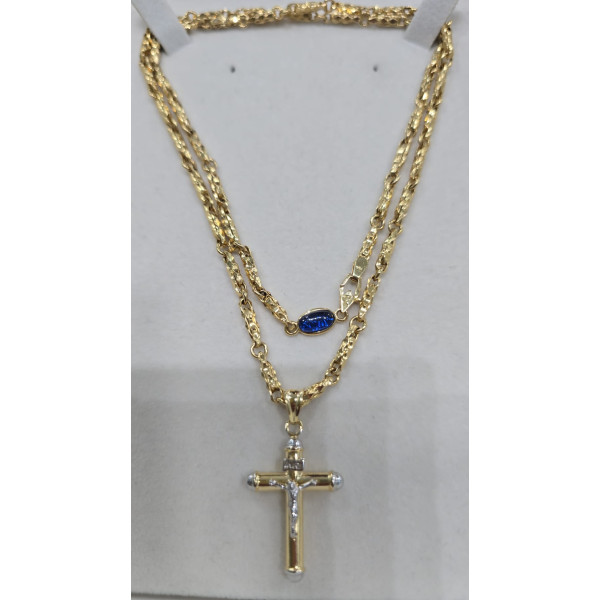 Collana oro 750 – Cabochon e cristallo scatolato bicolore – 60 cm