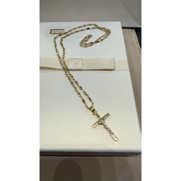 Collana bicolore 750 millesimi Cericni con croce tubolare oro giallo e bianco – elegante e raffinata