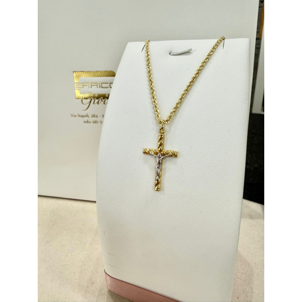 Fune in Oro Giallo  e Croce Bicolore oro 750 ‰– Eleganza e Spiritualità