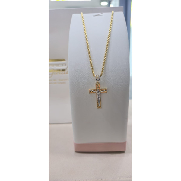 Collana Fune in Oro 750 da 60 cm con Croce Bicolore