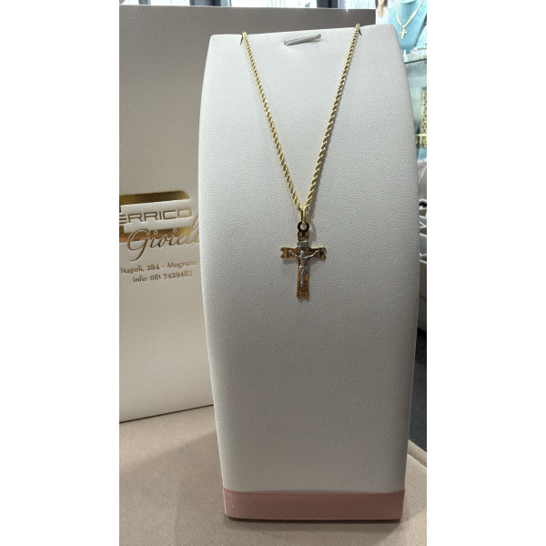 Collana a Fune 60 cm con Croce e Cristo in Oro 750 Millesimi – Gioiello Religioso Uomo/Donna
