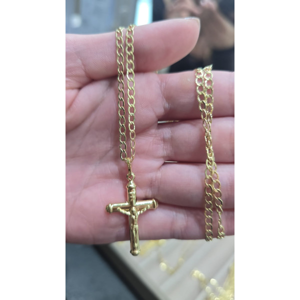 750 millesimi Collana Grumetta Vuota con Crocifisso Oro Giallo 750 millesimi