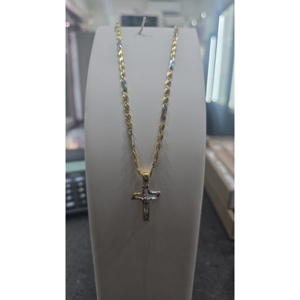 Collana Bicolore con Croce Bicolore in Oro 750
