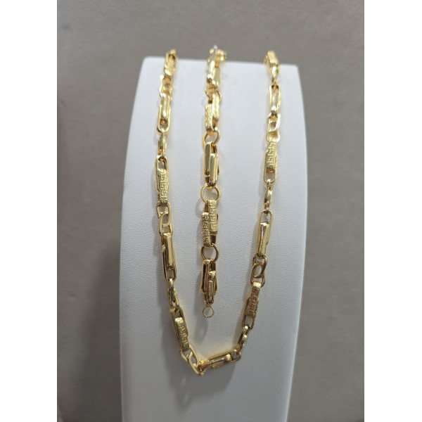 Completo Uomo Collana 60 cm + Bracciale 20,5 cm 750 millesimi Oro Giallo Stile Greco Versace