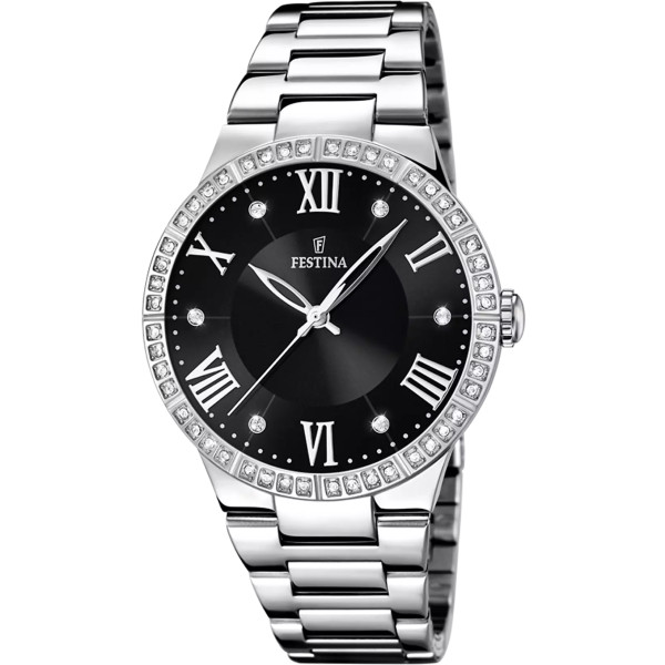 Orologio Donna Festina Boyfriend F16719/2 con Quadrante Nero e Cinturino in Acciaio