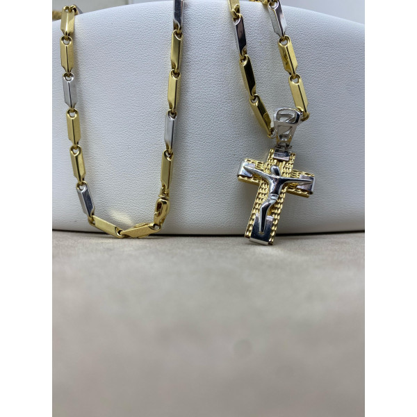 Collana Bicolore in Oro 18 kt con Croce - 60 cm