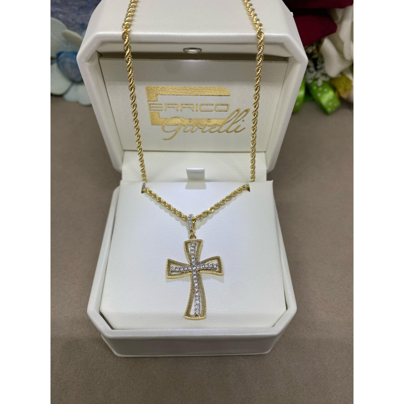 Pendente A Croce In Oro Giallo 9kt Con Zirconia Cubica Diamond Treats – 50 Cm Catenina Esclusa, Regalo Per Donna - 2