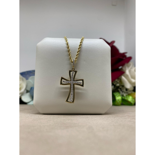 Collana in Oro Giallo 18kt con Croce e Swarovski – Stile Classico e Brillante