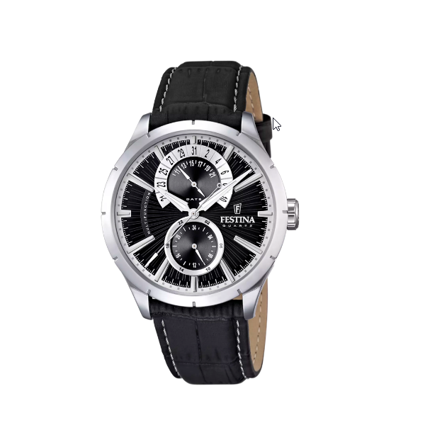 Orologio Multifunzione Uomo Festina Retro F16573/3 – Cassa Acciaio 45mm, Quadrante Nero, Cinturino in Pelle Nera