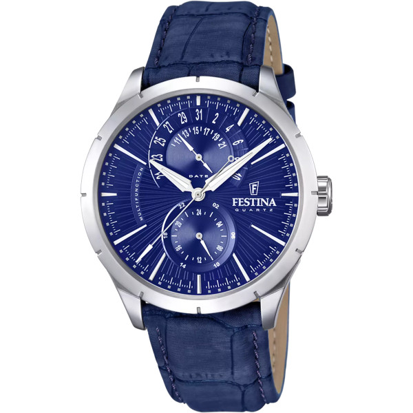 Orologio Multifunzione Uomo Festina Retro F16573/7 – Cassa Acciaio 45 mm, Quadrante Blu, Cinturino in Pelle Blu